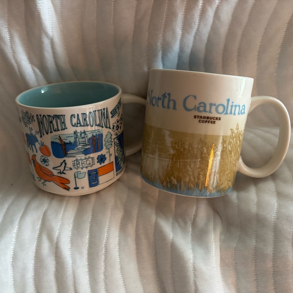 Starbucks North Carolina White, Blue & Gold Ceramic Mugs Set